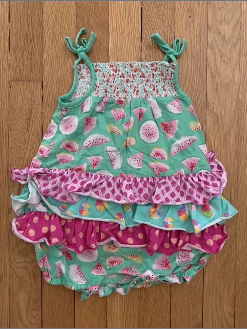 Matilda Jane Aqua and Pink Watermelon Ruffle Romper